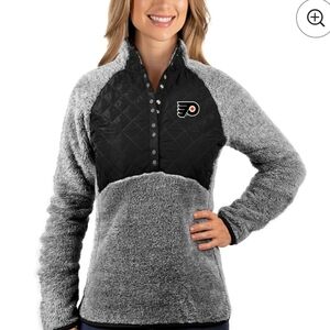 Women's Philadelphia Flyers Antigua Black Gray Sherpa Quarter Zip Medium‎